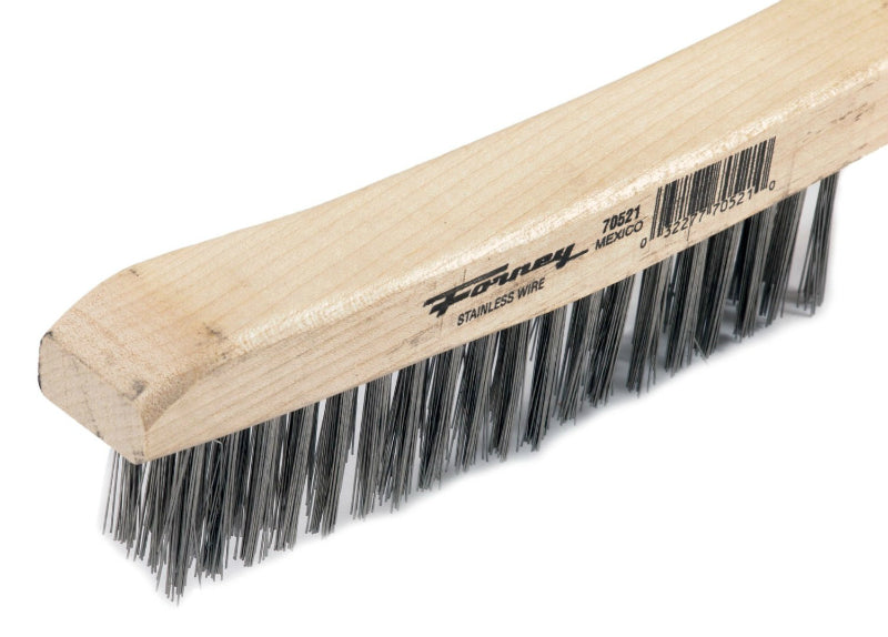 Forney 70521 Wire Scratch Brush W/ Wood Handle, Stainless Steel, 13-3/4"x0.013"