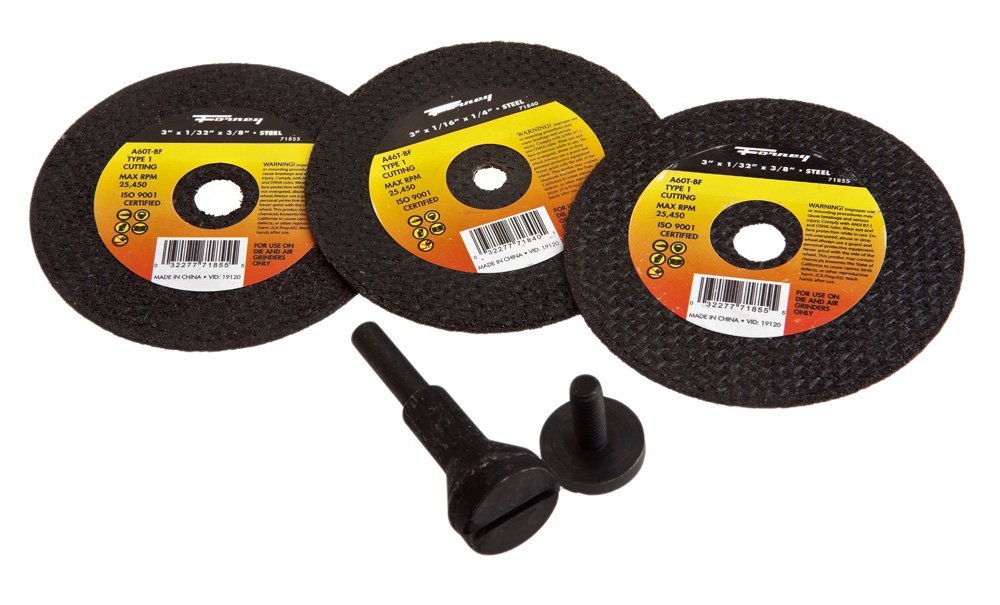 Forney 71798 Cut-Off Wheel Kit with 1/4" Shank Mandrel, 3", 5-Piece