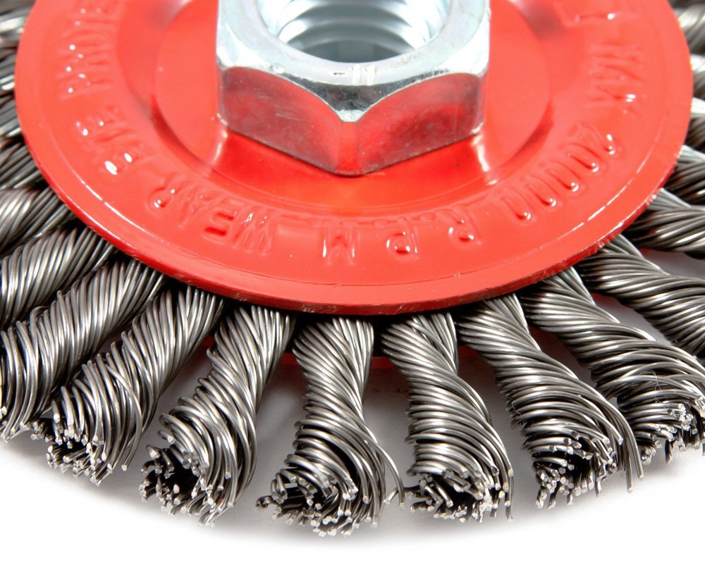 Forney 72760 Stringer Bead Twist Knot Wire Wheel Brush, 4"x0.012", 5/8"-11 Arbor