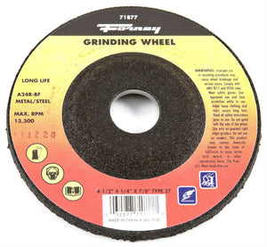 Forney 71877 Metal Grinding Wheel, Type 27, 4-1/2" x 1/4" x 7/8" Arbor A24R