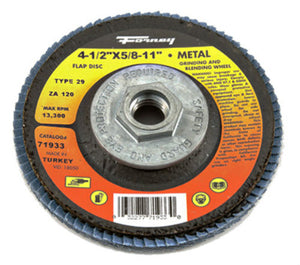 Forney 71933 Blue Zirconia Flap Disc, 120 Grit, Type 29, 4.5",5/8-11 Arbor,ZA120