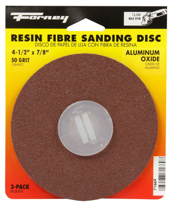 Forney 71669 Aluminum Oxide Resin Fibre Sanding Disc, 7/8", 50 Grit, 3-Pack