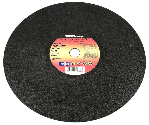 Forney 71866 Metal Cutting Wheel, Type 1, 14" x 3/32" x 1" Arbor, A36R-BF
