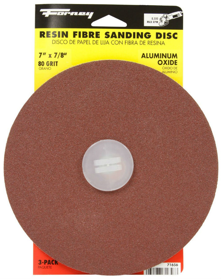 Forney 71656 Aluminum Oxide Resin Fibre Sanding Disc, 7" x 7/8", 80 Grit, 3-Pack