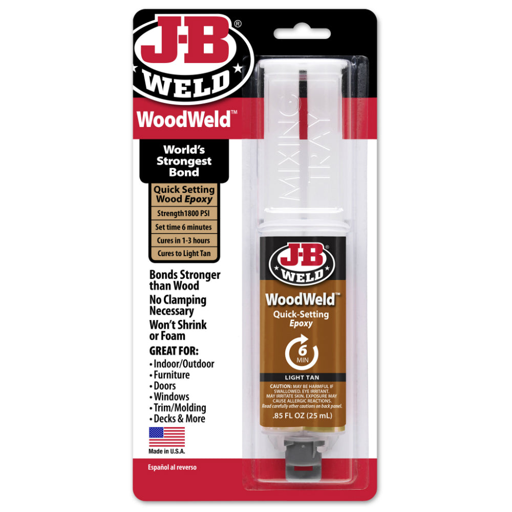 J-B Weld 50151 WoodWeld Quick-Setting Epoxy Syringe, 25 ml, Light Tan
