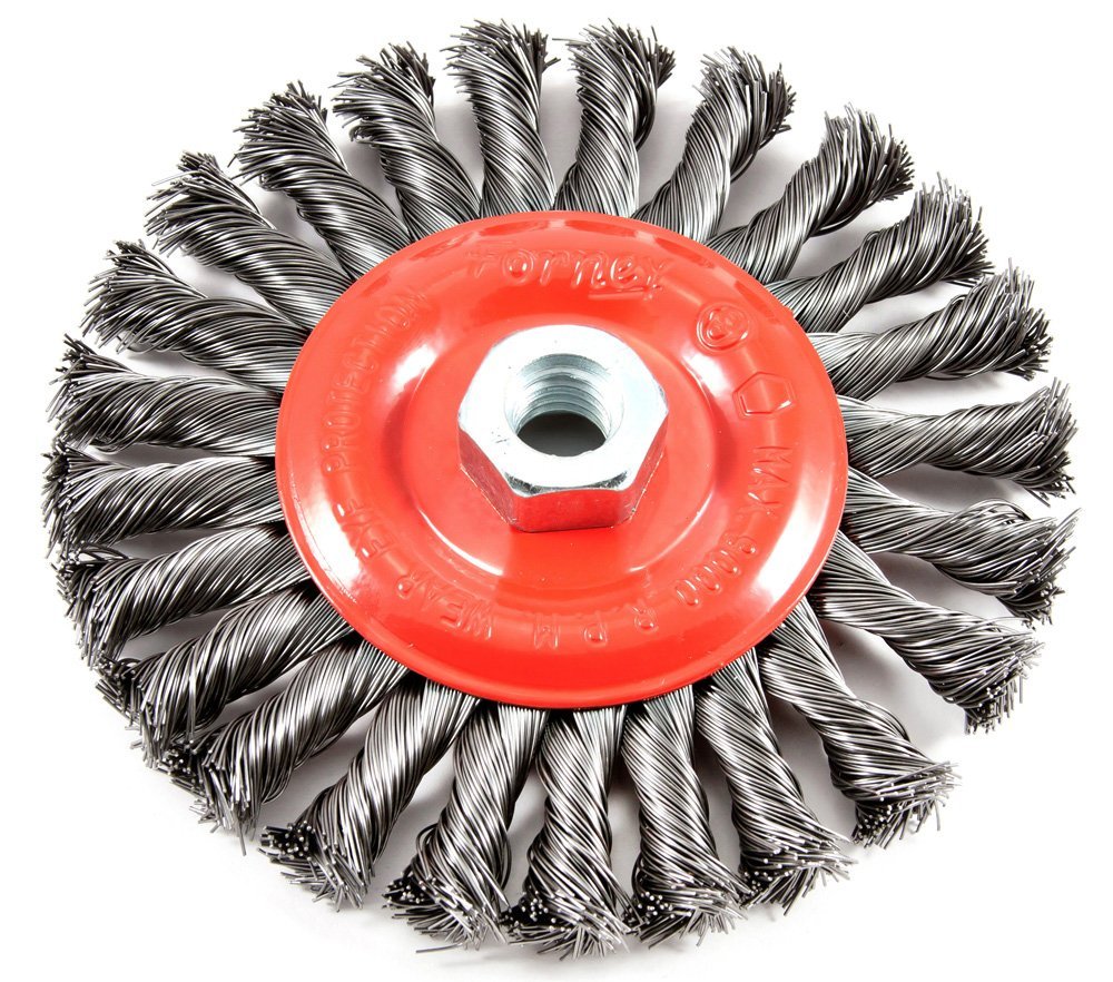 Forney 72758 Coarse Twist Knot Wire Wheel Brush, 6" x 0.012" Wire, 5/8"-11 Arbor