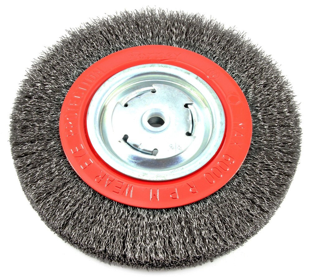 Forney 72762 Coarse Crimped Wire Bench Wheel Brush, 8" x 0.012", 1/2"-5/8" Arbor
