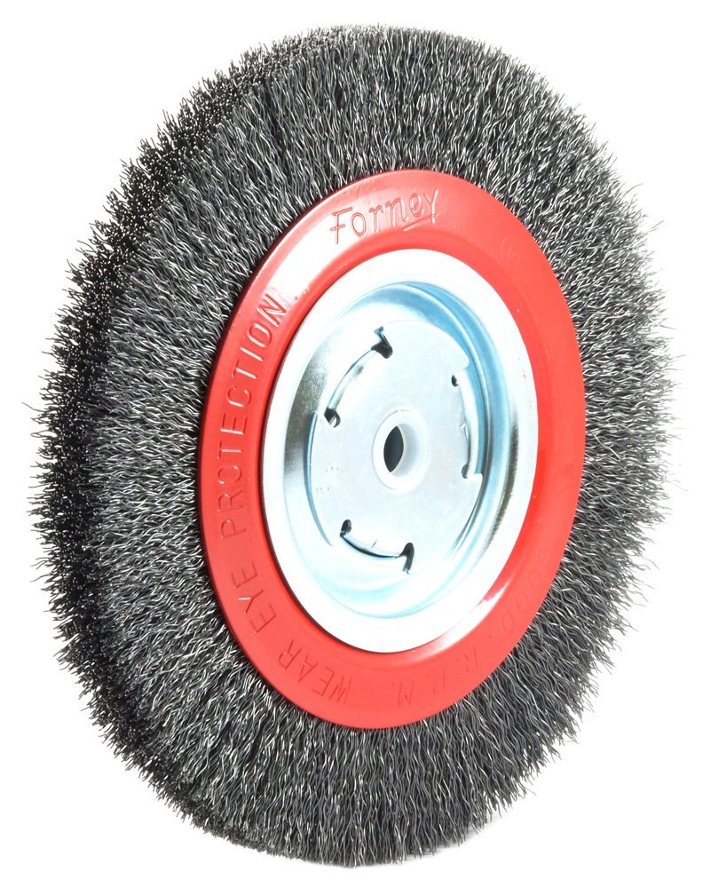 Forney 72762 Coarse Crimped Wire Bench Wheel Brush, 8" x 0.012", 1/2"-5/8" Arbor