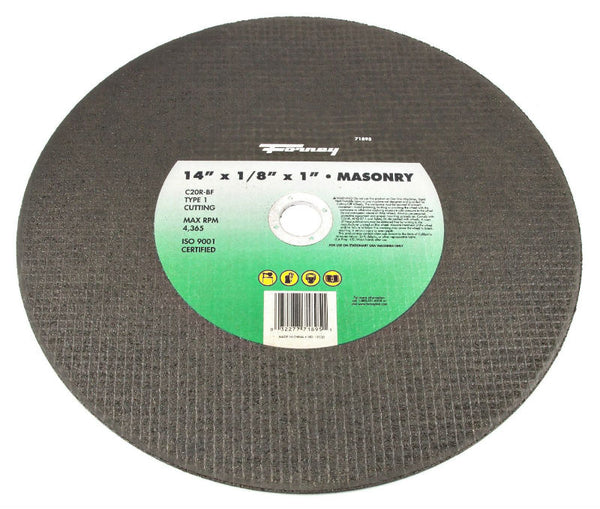 Forney 71895 Masonry/Asphalt C20R-BF Cutting Wheel, Type 1, 14" x 1/8", 1" Arbor