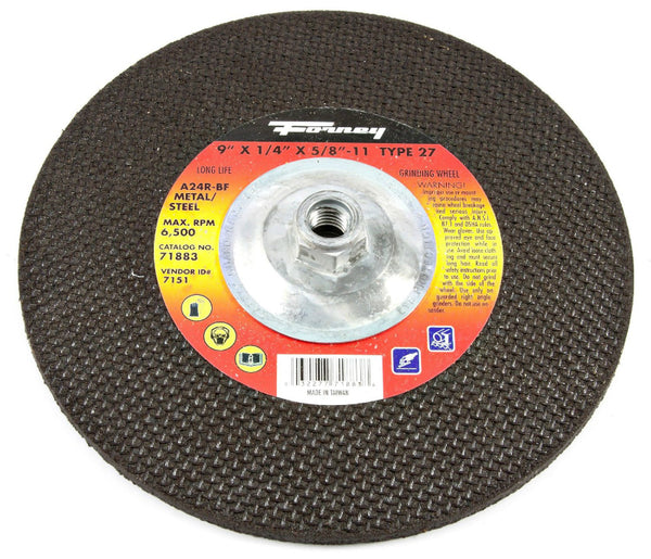Forney 71883 Metal Grinding Wheel, Type 27, 9" x 1/4" x 5/8-11 Arbor, A24R