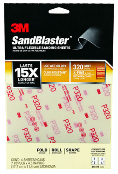3M 28220SB-UF4 Sandblaster Ultra Flexible Sanding Sheet, 7"x4.5", 320-Grit, 4-PK