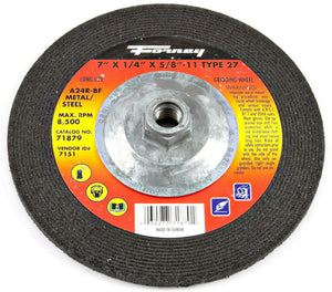 Forney 71879 Metal Grinding Wheel, Metal Type 27, 7" x 1/4" x 5/8-11 Arbor, A24R