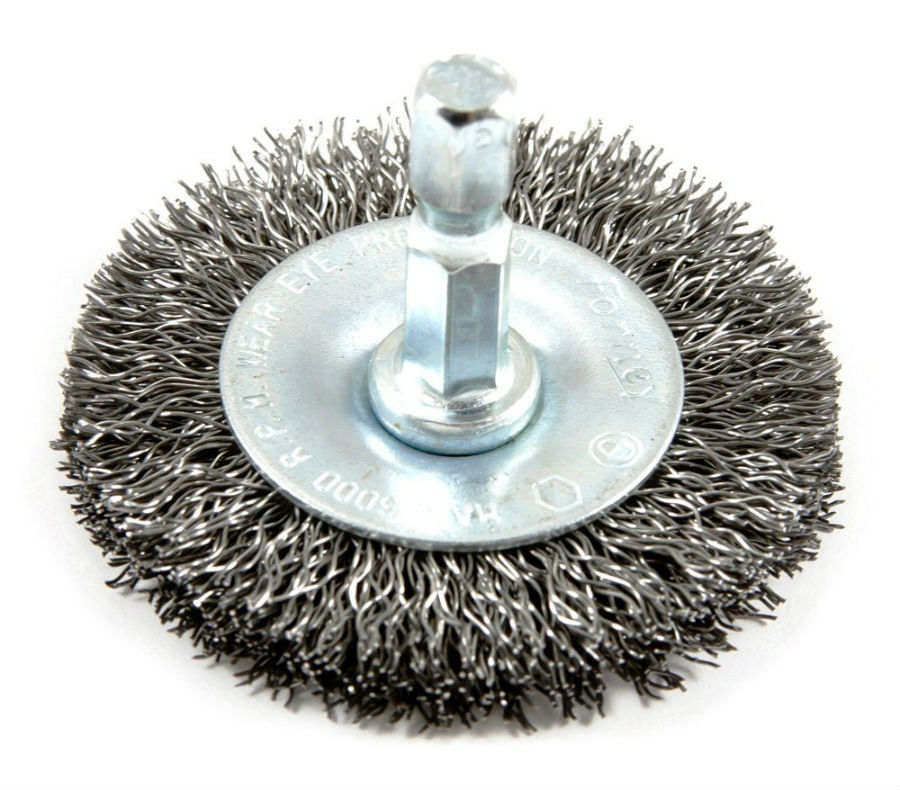 Forney 72728 Stem Mounted Fine Crimped Wire Wheel, 2" x 0.008", 1/4" Hex Shank