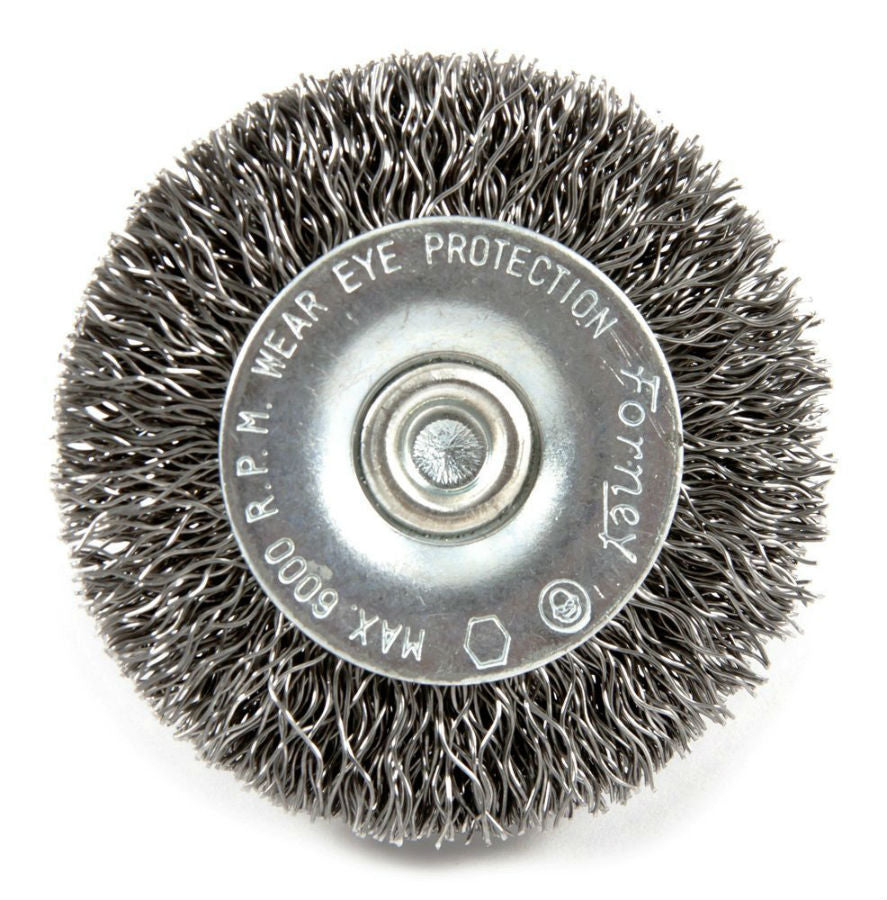 Forney 72728 Stem Mounted Fine Crimped Wire Wheel, 2" x 0.008", 1/4" Hex Shank