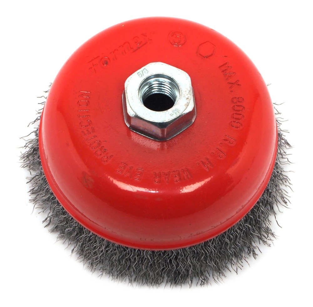 Forney 72754 Crimped Wire Cup Brush, 5" x 0.012" Wire, 5/8"-11 Arbor