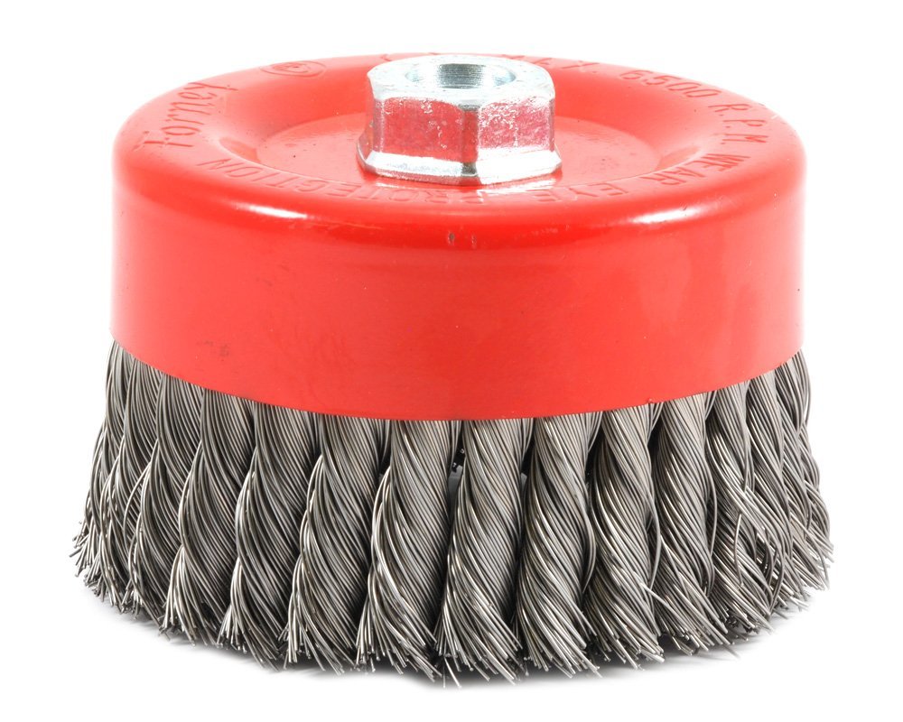 Forney 72756 Knotted Wire Cup Brush, 6" x 0.012" Wire, 5/8"-11 Arbor