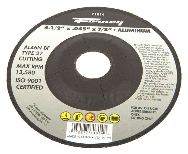 Forney 71814 Metal Cut-Off Wheel, Type 27, 4-1/2" x 0.045" x 7/8" Arbor