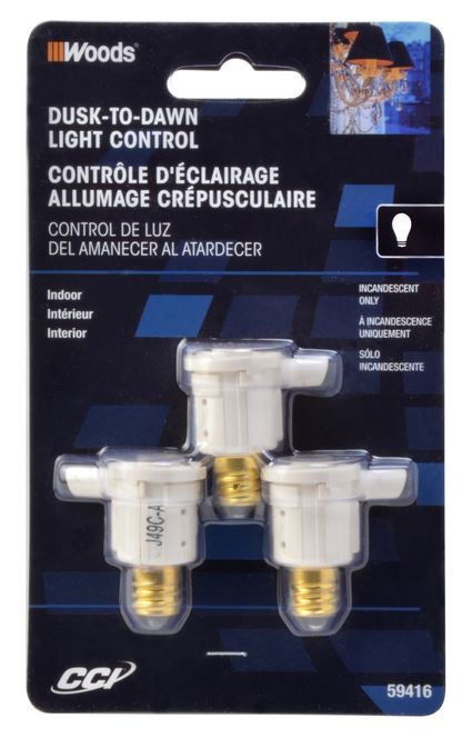 Woods® 59416 Indoor Candelabra Light Control Socket with Photocell, 3-Pack