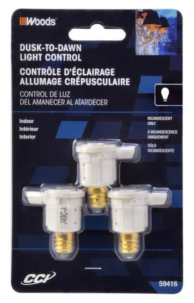 Woods® 59416 Indoor Candelabra Light Control Socket with Photocell, 3-Pack