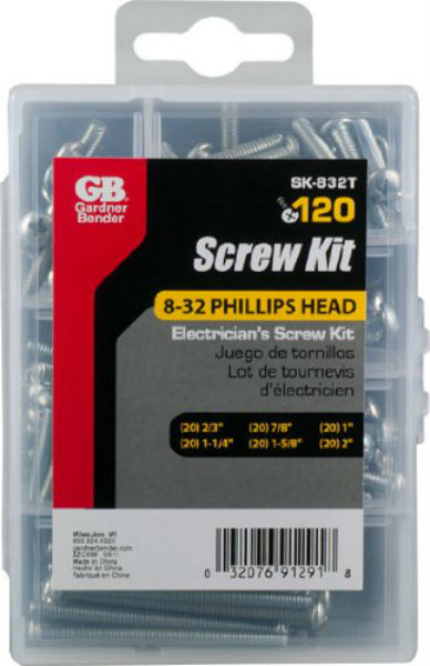Gardner Bender® SK-832T Electrician's Screw Kit, 8/32 Phillips Head, 120-Count