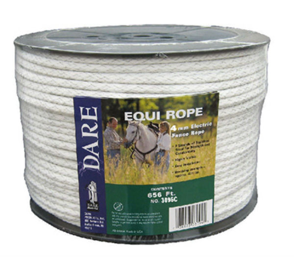Dare 3095 Equip-Rope Poly-Braided Electric Fence Rope, White, 4 mm x 656'