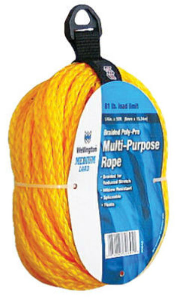 Wellington™ 34393 Hollow Braided Poly-Pro Multi-Purose Rope, Yellow, 1/4" x 100'