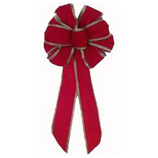 Holiday Trim 6175 Velvet Bow with Gold Chevron Wire, 7 Loop, Red