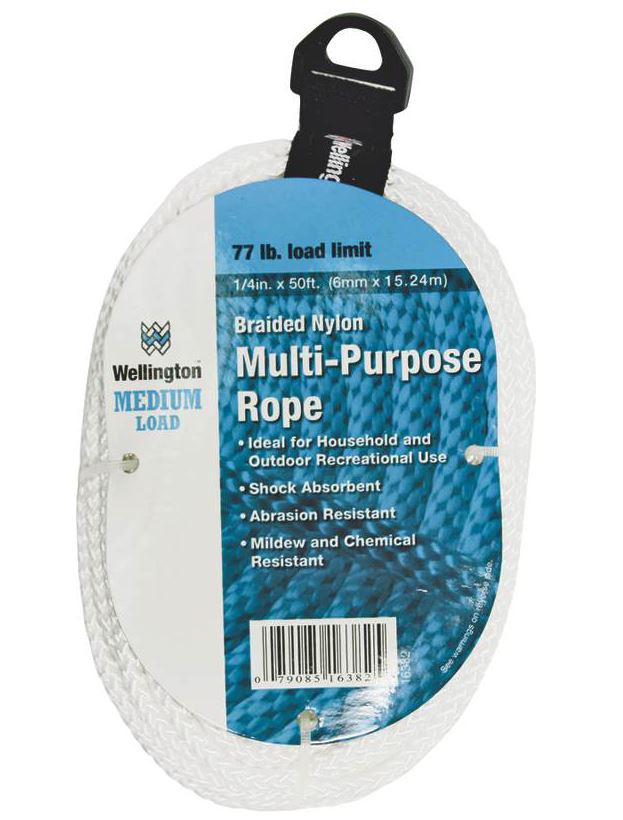 Wellington™ 16382 Diamond Braided Nylon Multi-Purpose Rope, White, 1/4" x 50'