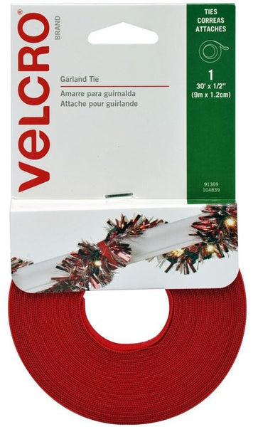 Velcro® 91369ACS Holiday Garland Tie, Red, 1/2" x 30'