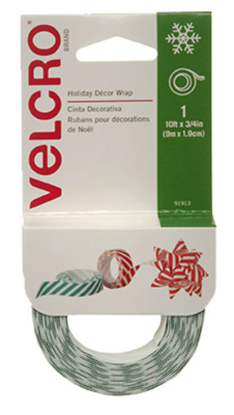 Velcro® 91913ACS Holiday Decor Wrap with Green Stripes, 10' x 3/4"