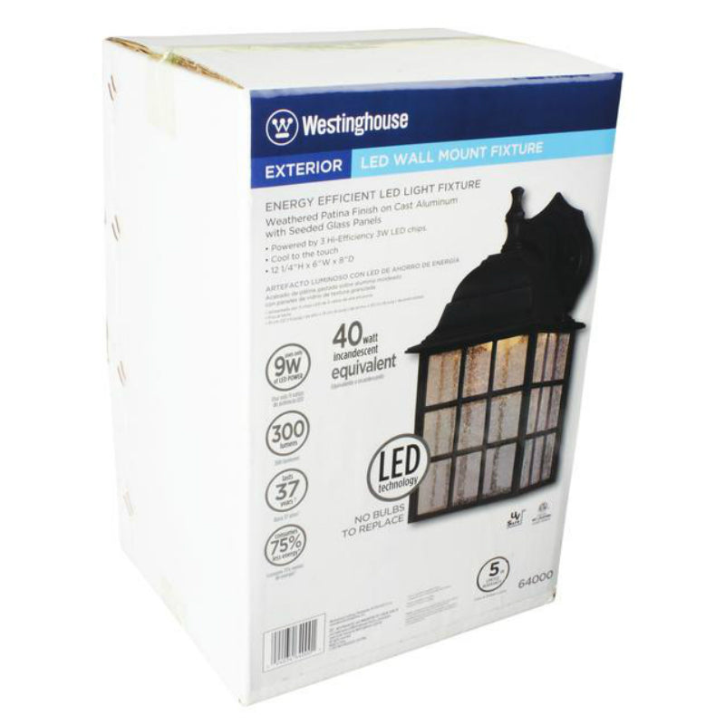 Westinghouse 64000 One-Light LED Outdoor Wall Lantern, 9W, Weathered Patina