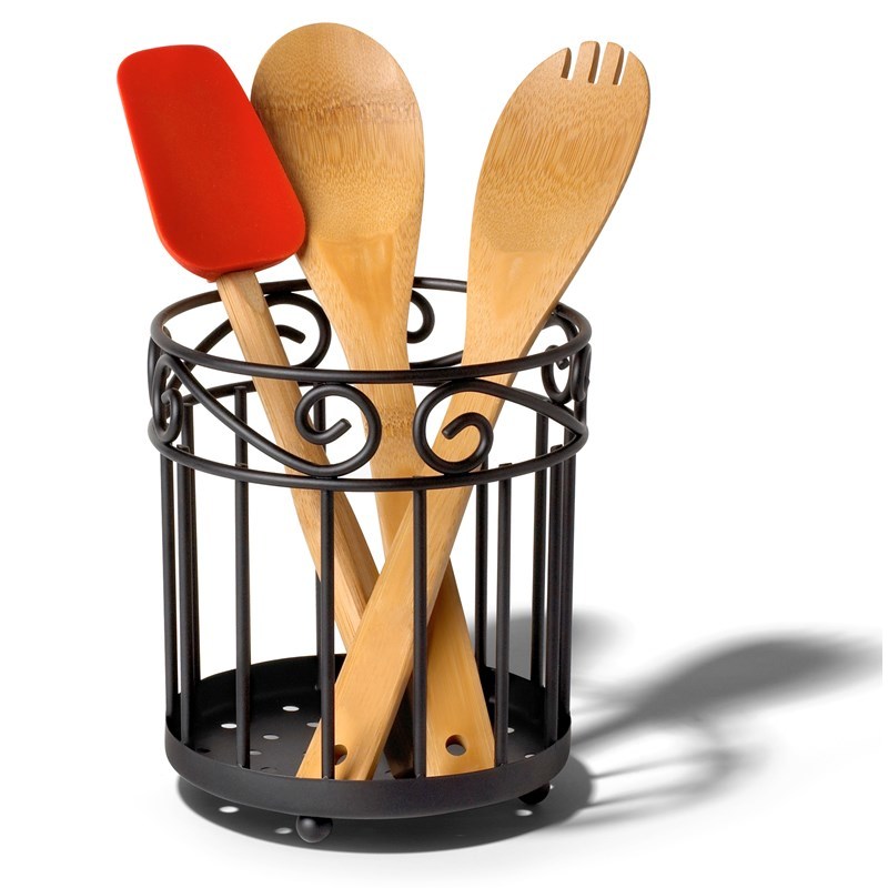 Spectrum® 55810 Large Scroll Grande Utensil Holder, Black Finish