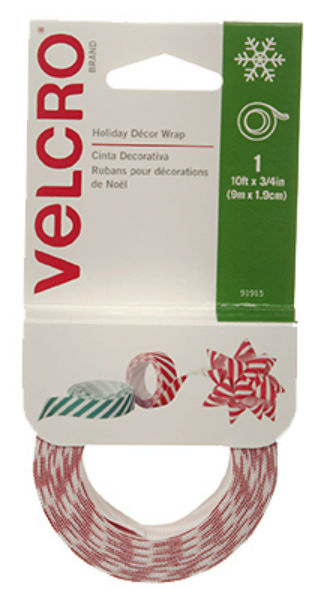 Velcro® 91915ACS Holiday Decor Wrap with Red Stripes, 10' x 3/4"