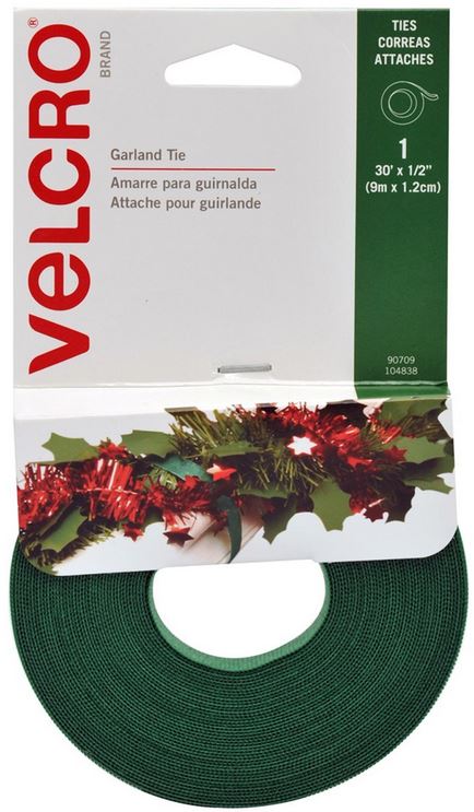 Velcro® 90709ACS Holiday Garland Tie, Green, 1/2" x 30'