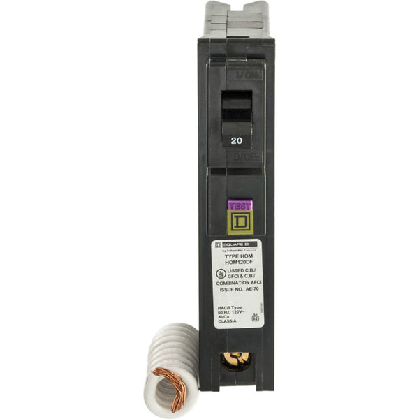 Square-D HOM120DFC Homeline™ Single Pole Circuit Breaker, 20A, 1 Space Per Pole