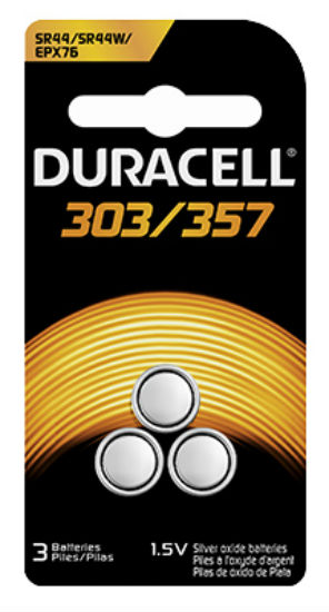 Duracell® 67448 Silver Oxide Watch Battery #303/357, 1.5 Volt, 3-Pack