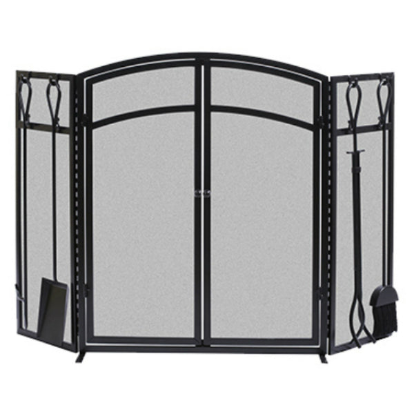 Panacea 15138 Arch Fireplace Screen with Doors & Tools, 3-Panel, Black