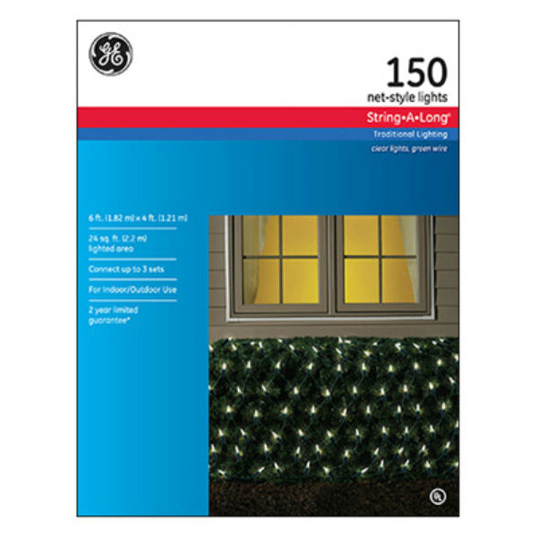 GE GE62206 String-A-Long® Christmas Clear Net 150-Light Set 4' x 6', Green Wire