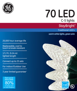 GE GE90226 StayBright Christmas C5 LED Light Set, 70 Light