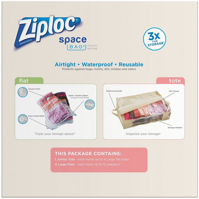 Ziploc® 70311 Space Bag® Vacuum Seal Bags & Jumbo Tote Pack, 5-Count –  Toolbox Supply