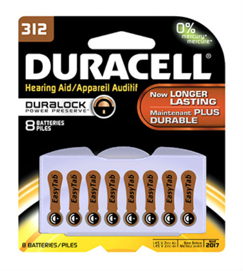 Duracell® 00279 Hearing Aid Zinc Air Battery with EasyTab, #312, 8-Pack