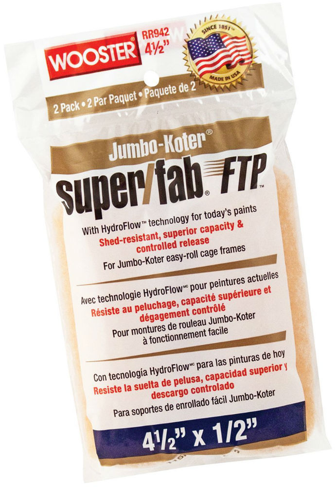 Wooster® RR942-4-1/2 Jumbo-Koter® Super/Fab® FTP™ Roller Cover, 1/2" Nap, 2-Pack