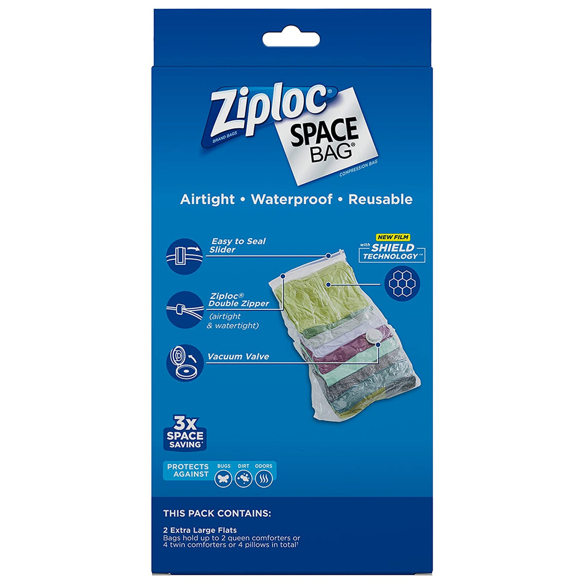 Ziploc 70011 Space Bag Flat Vacuum-Seal Bags, X-Large, 2-Count