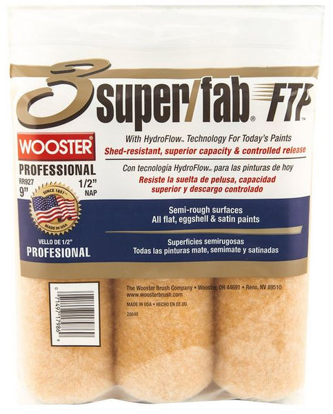 Wooster® RR927-9 Super/Fab® FTP™ Standard Roller Cover, 1/2" Nap, 9", 3-Pack