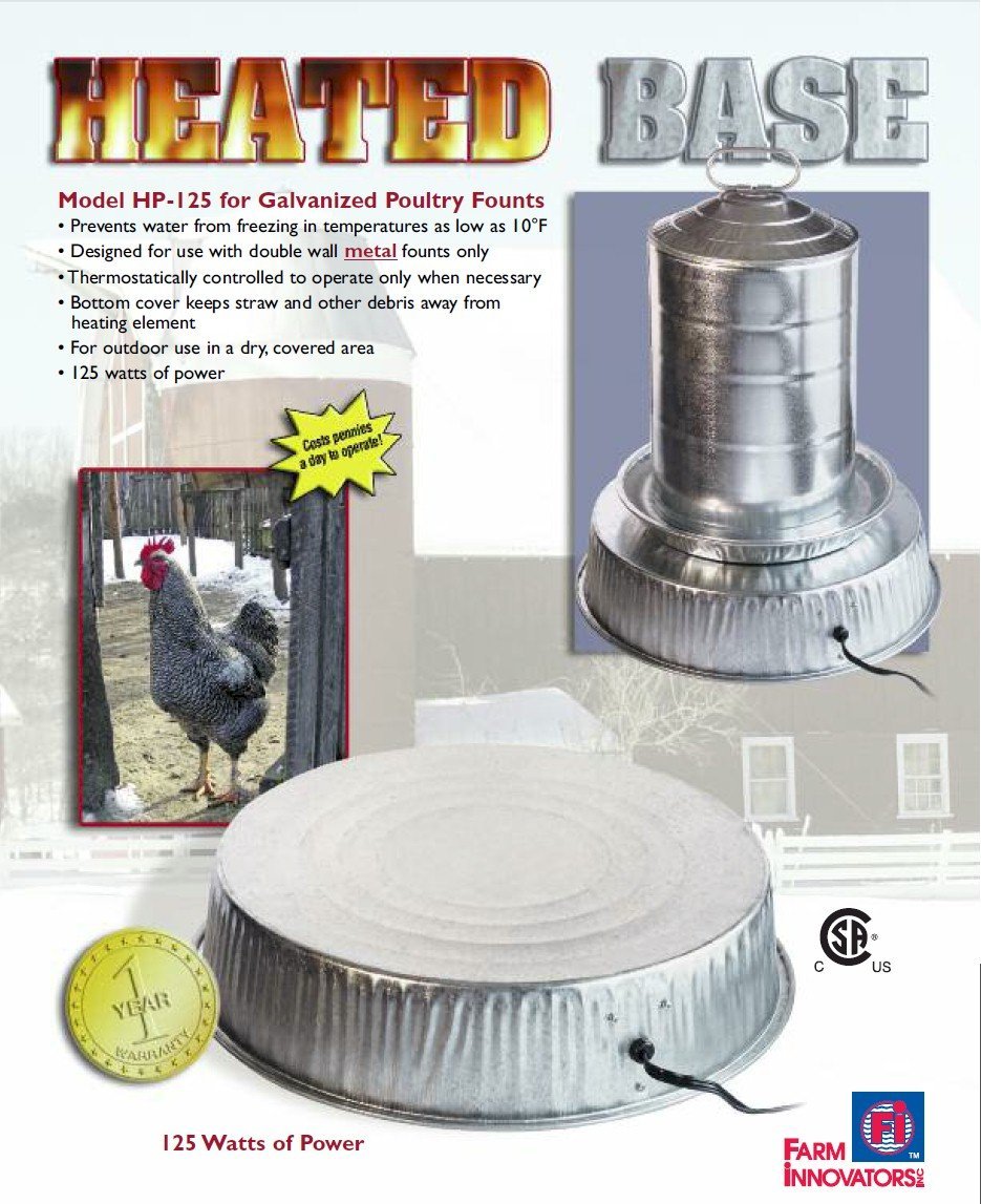 Farm Innovators HP-125 Heated Base for Metal Poultry Founts, 125-Watt
