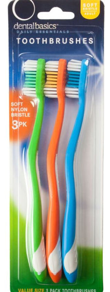 Just Because™ 9875 DentalBasics™ Soft Bristle Adult Toothbrush, 3-Pack