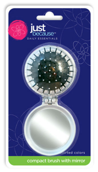 Just Because™ 9309 Compact Round Mirror with Brush, Assorted Colors