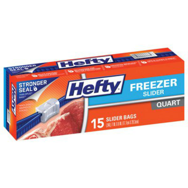 Hefty® R82216 Slider Freezer Bag with Maxlock® Track Design, Quart, 15-Count