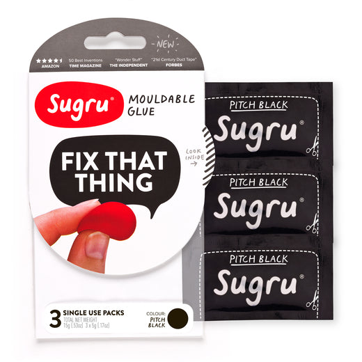 Sugru SBLK3 Single Use Moldable Glue, Pitch Black, 3-Pack