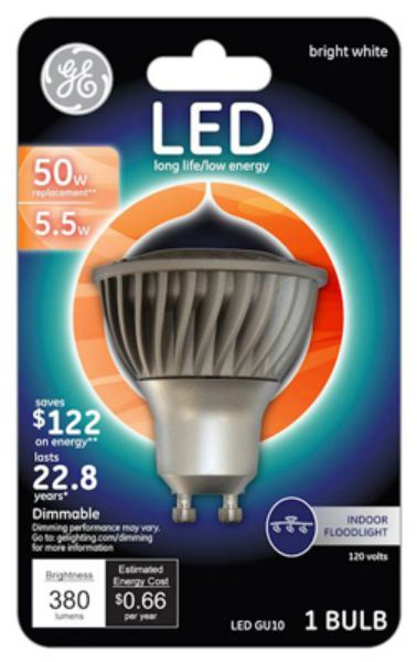 GE Lighting 26346 Dimmable GU10 LED Floodlight Bulb, Bright White, 5.5-Watt
